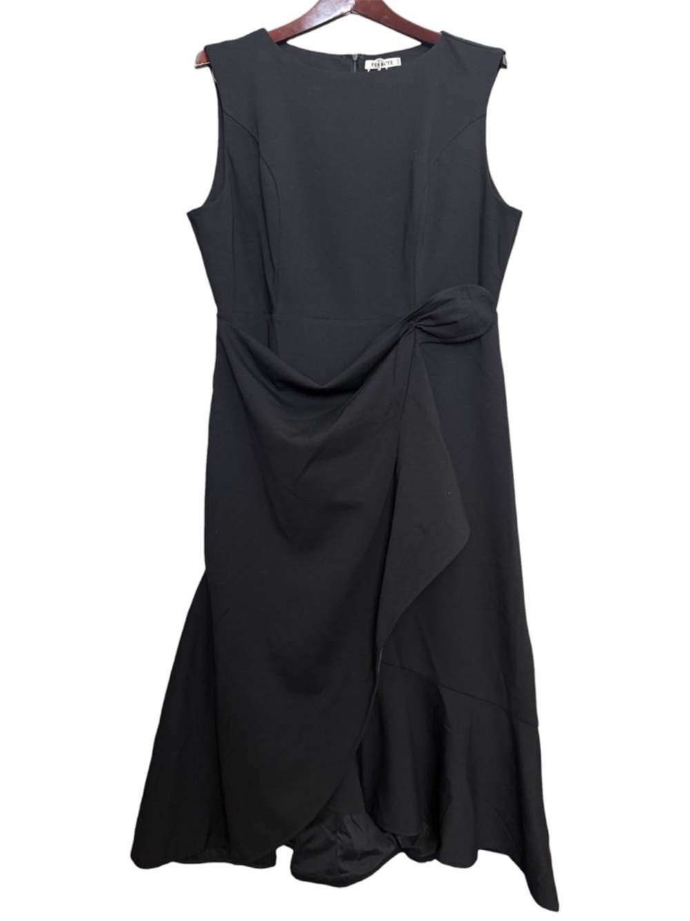 Fehaute Black Midi Dress Sleeveless Midi Ruffle Bow New Size 14 - Picture 2 of 13